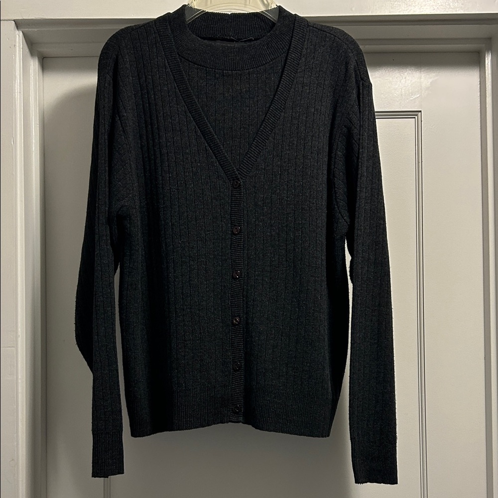 Sag Harbor Women’s Charcoal 2-in-1 Sweater Cardigan - Medium